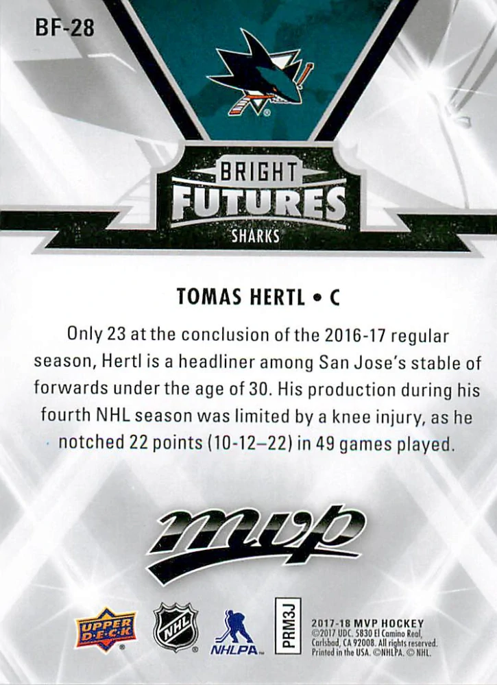 2017-18 UD MVP - Tomáš Hertl - Bright Futures #BF-28