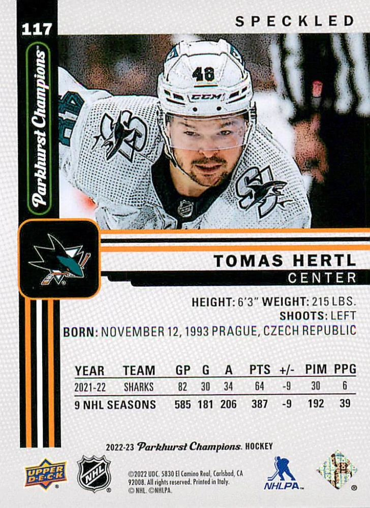 2022-23 UD Parkhurst Champions - Tomáš Hertl - Speckled #117