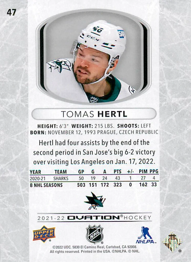 2021-22 UD Ovation - Tomáš Hertl #47