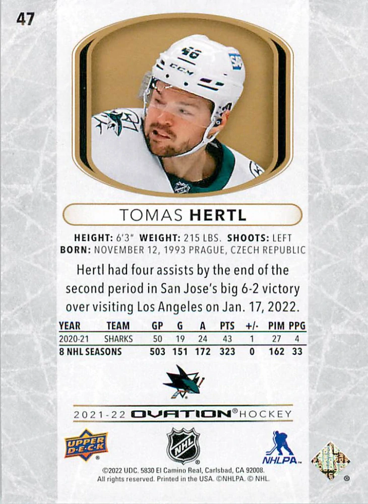 2021-22 UD Ovation - Tomáš Hertl - Gold Foil #47