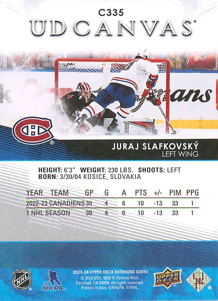 2023-24 UD Extended Series - Juraj Slafkovský - Canvas #C335