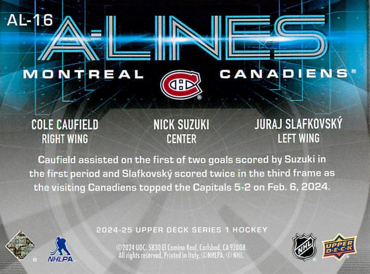2024-25 UD Series 1 - Cole Caufield, Nick Suzuki, Juraj Slafkovský - A-Lines #AL-16