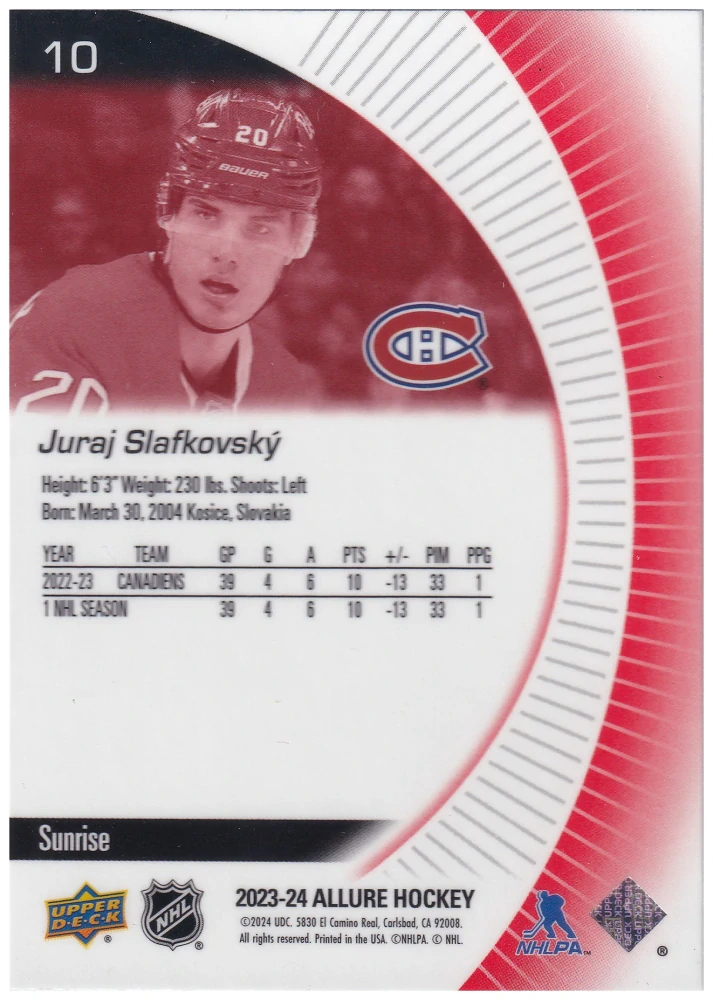 2023-24 UD Allure - Juraj Slafkovský - Sunrise #10