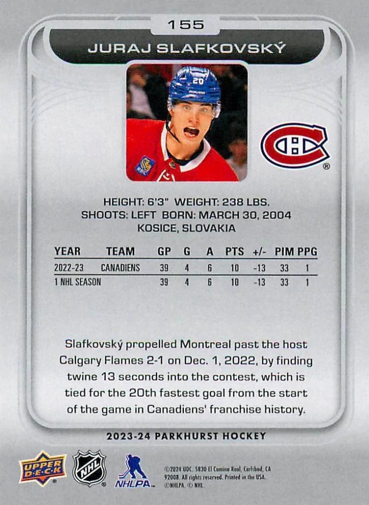 2023-24 UD Parkhurst - Juraj Slafkovský - Silver Foil #155