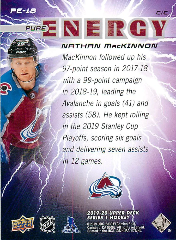 2019-20 UD Series 1 - Nathan MacKinnon - Pure Energy #PE-18