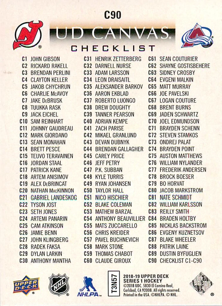 2018-19 UD Series 1 - Nathan MacKinnon, Taylor Hall - Canvas Checklist #C90