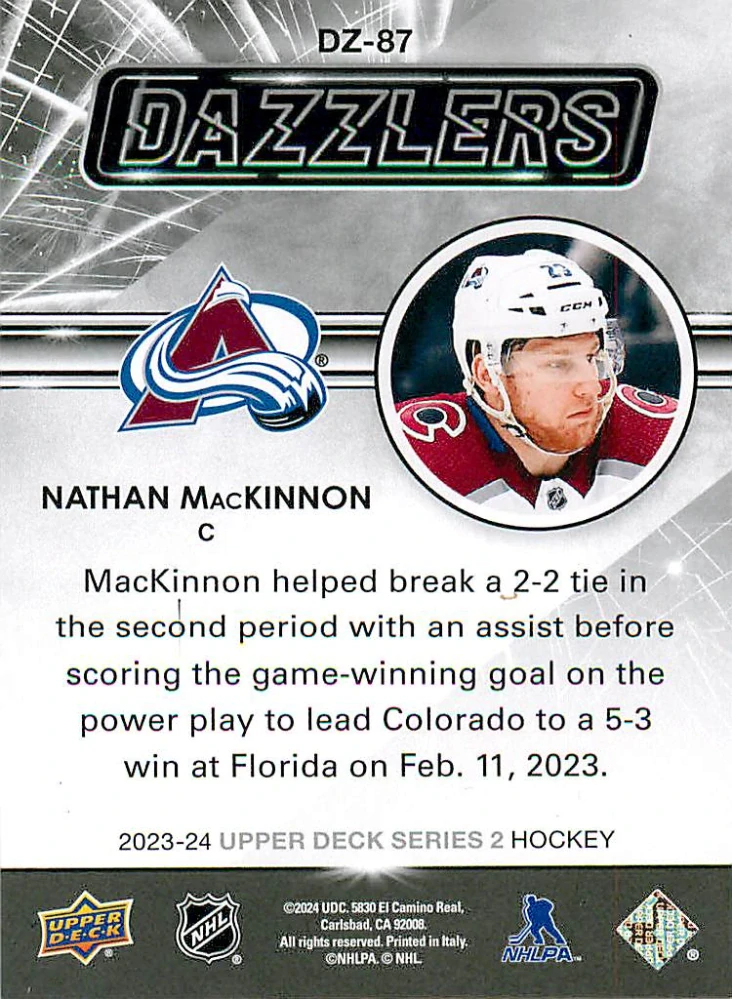 2023-24 UD Series 2 - Nathan MacKinnon - Dazzlers Blue #DZ-87