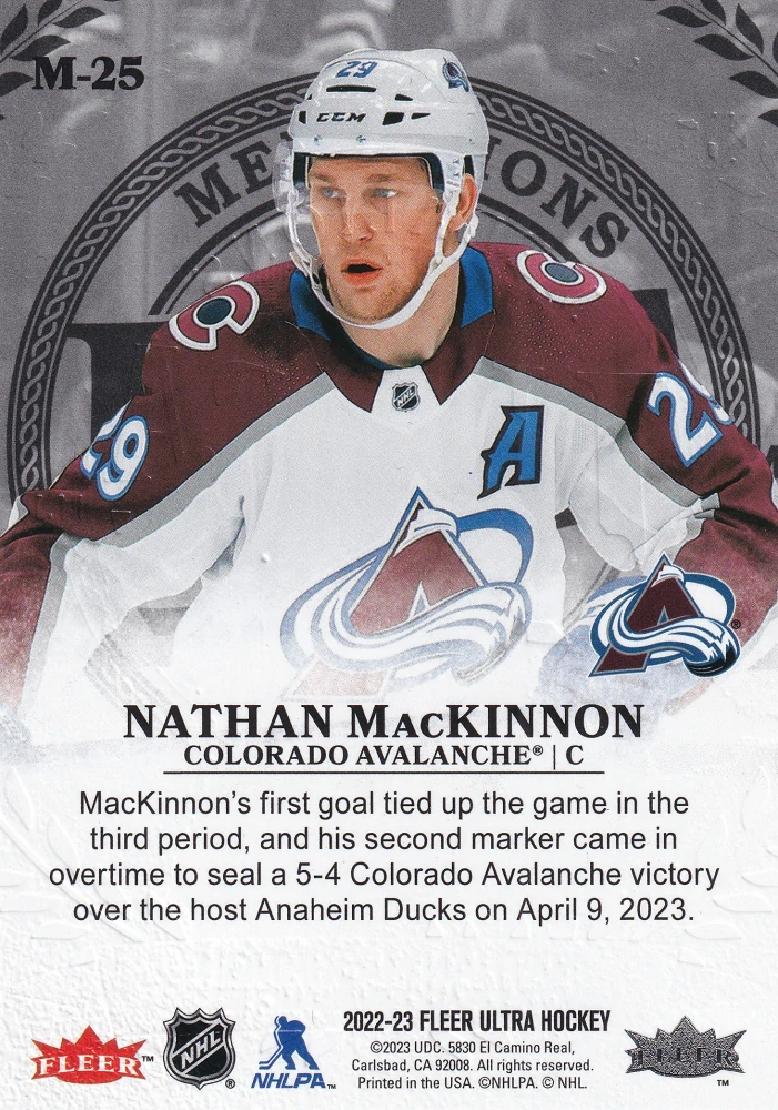 2022-23 UD Fleer Ultra - Nathan MacKinnon - Medallions #M-25