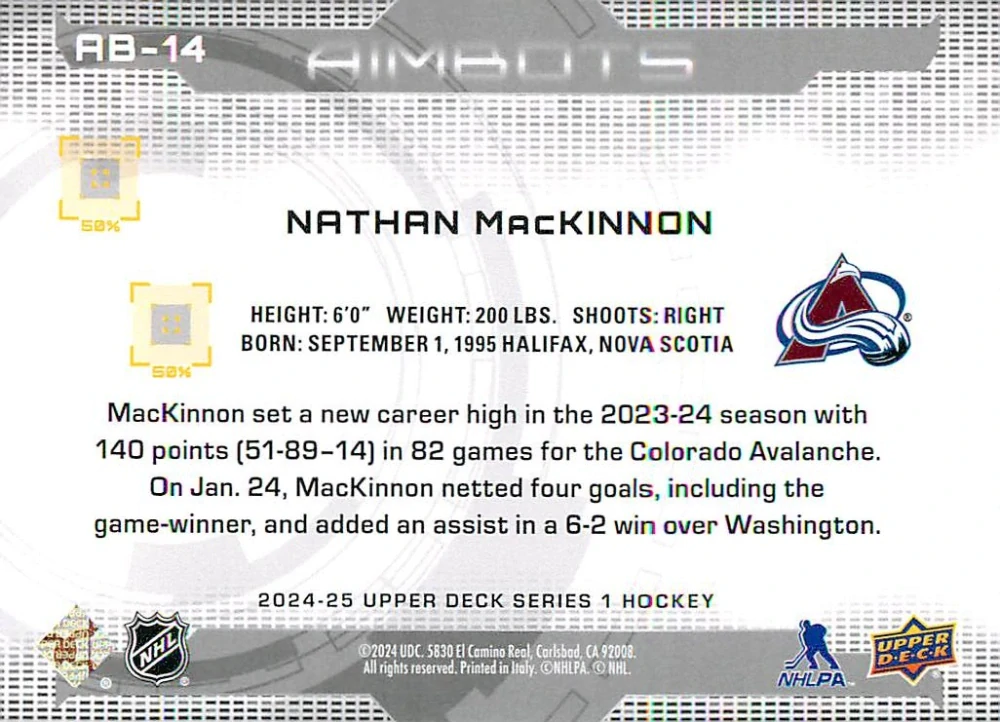 2024-25 UD Series 1 - Nathan MacKinnon - Aimbots #AB-14