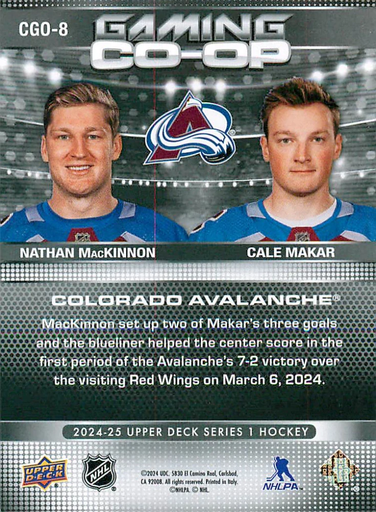 2024-25 UD Series 1 - Nathan MacKinnon, Cale Makar - Gaming Co-Op #CGO-8