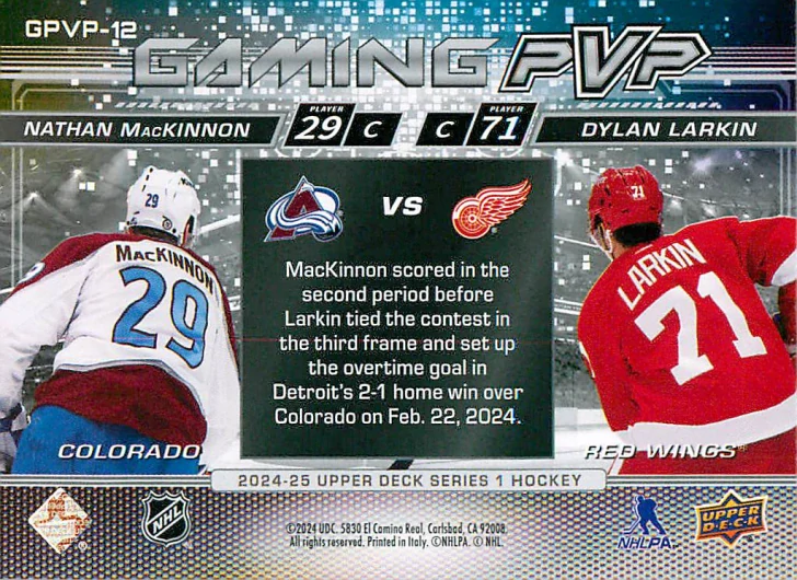 2024-25 UD Series 1 - Nathan MacKinnon, Dylan Larkin - Gaming PvP #GPVP-12