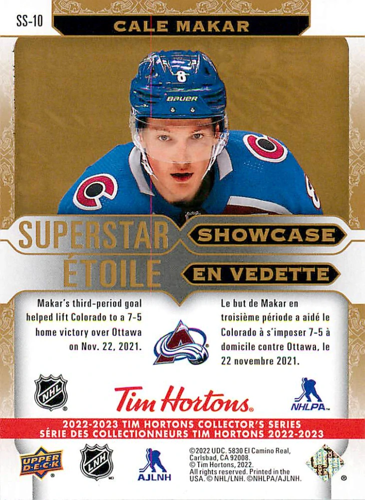 2022-23 UD Tim Hortons Collectors Series - Cale Makar - Superstar Showcase #SS-10