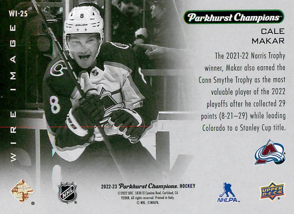2022-23 UD Parkhurst Champions - Cale Makar - Wire Image #WI-25
