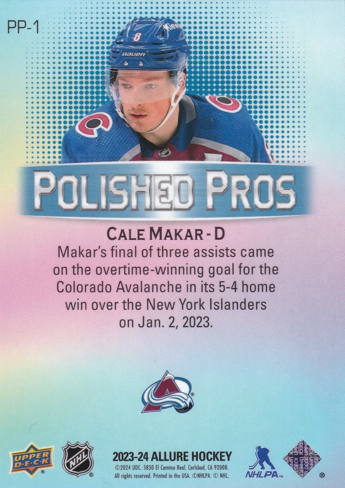 2023-24 UD Allure - Cale Makar - Polished Pros #PP-1