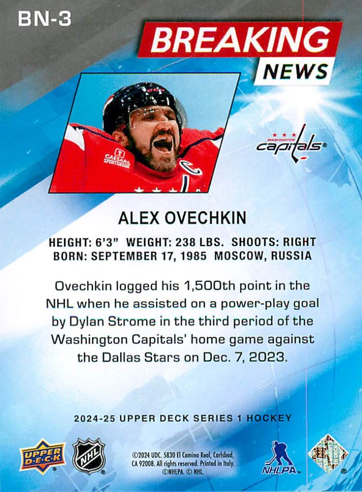 2024-25 UD Series 1 - Alex Ovechkin - Breaking News #BN-3
