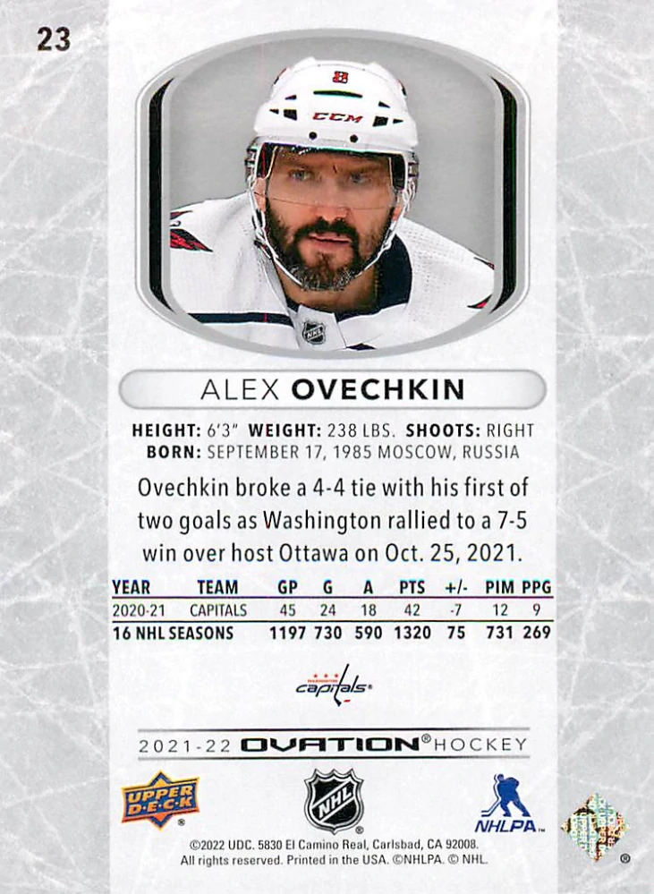 2021-22 UD Ovation - Alex Ovechkin #23