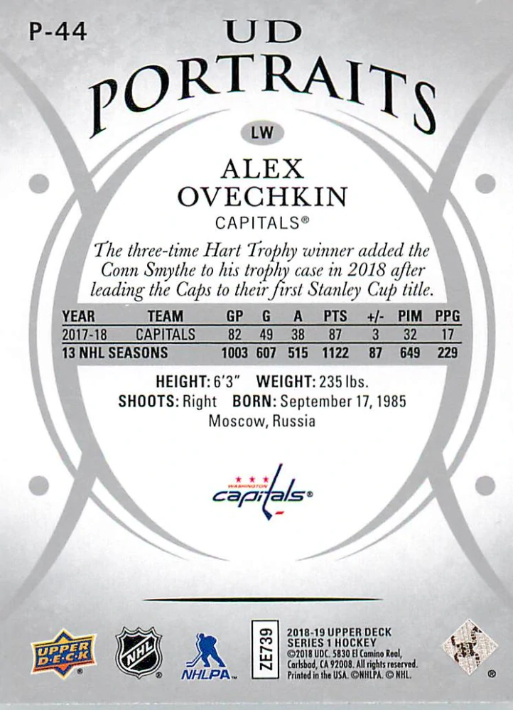 2018-19 UD Series 1 - Alex Ovechkin - UD Portraits #P-44