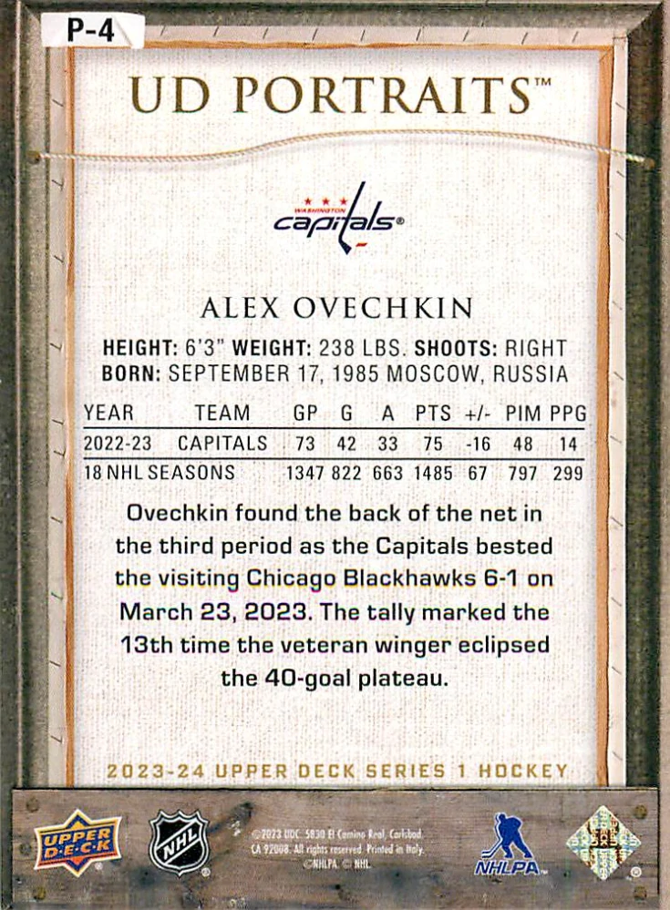 2023-24 UD Series 1 - Alex Ovechkin - UD Portraits #P-4