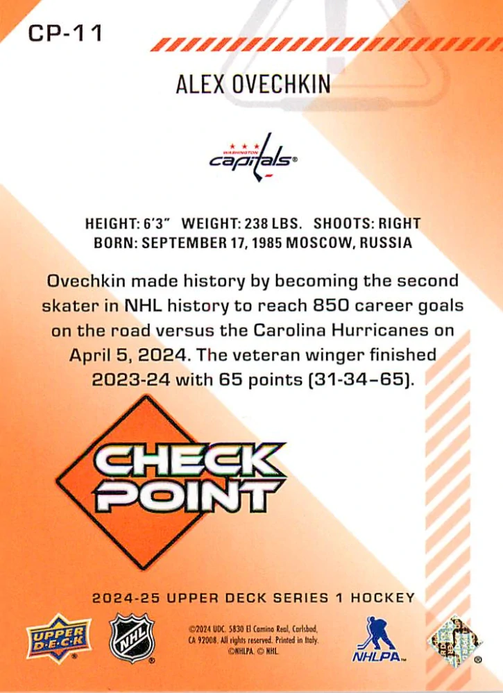 2024-25 UD Series 1 - Alex Ovechkin - Check Point #CP-11