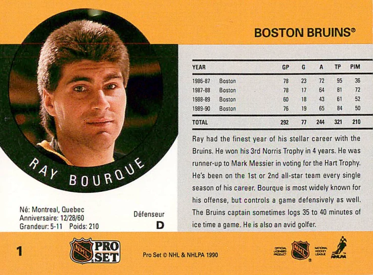 1990-91 Pro Set - Ray Bourque #1