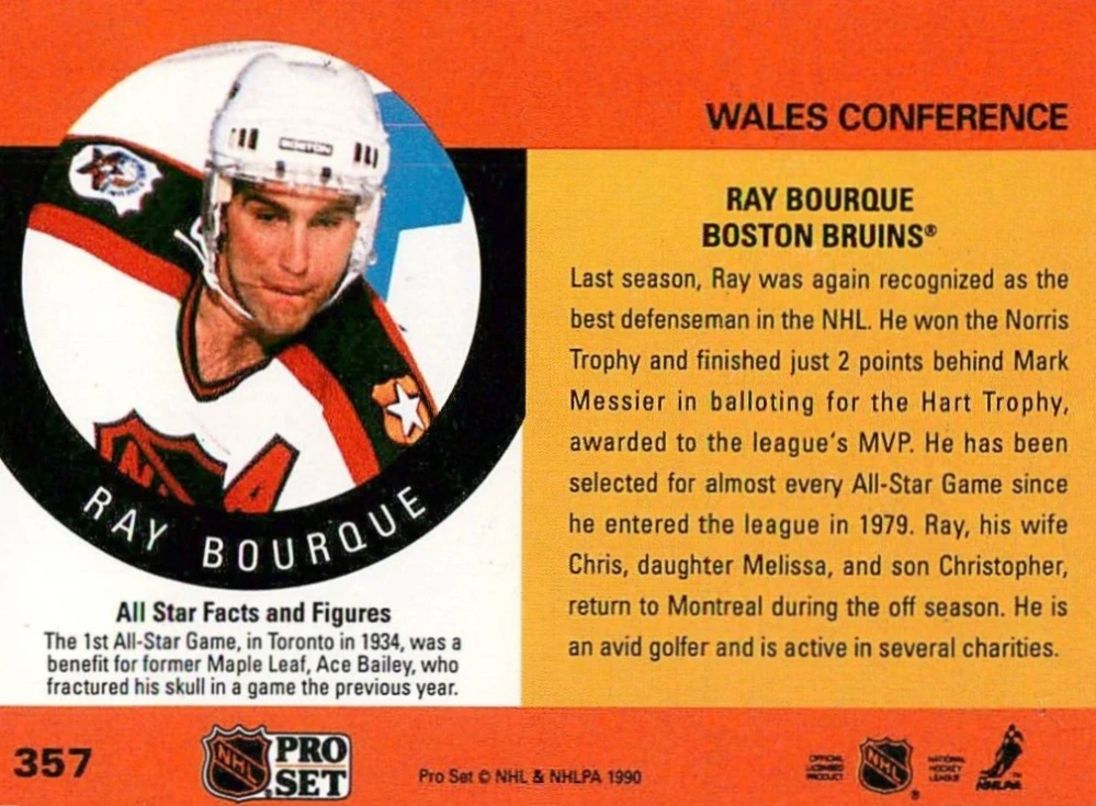 1990-91 Pro Set - Ray Bourque - 1990 All Star Game #357