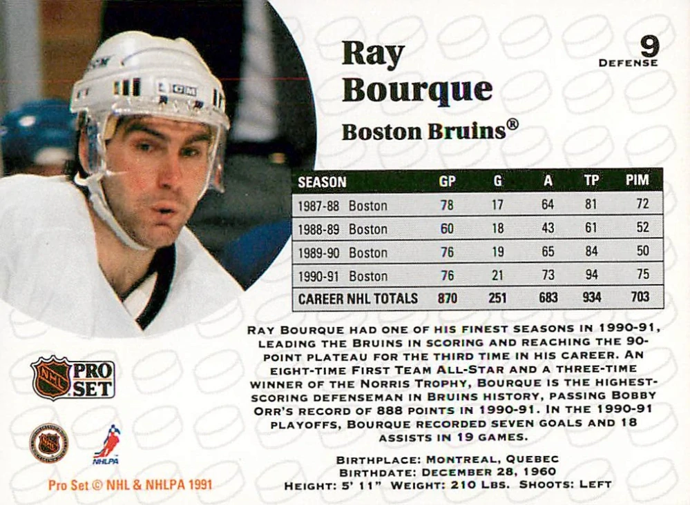1991-92 Pro Set - Ray Bourque #9