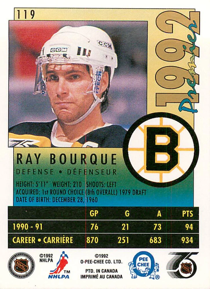 1991-92 O-Pee-Chee Premier - Ray Bourque #119