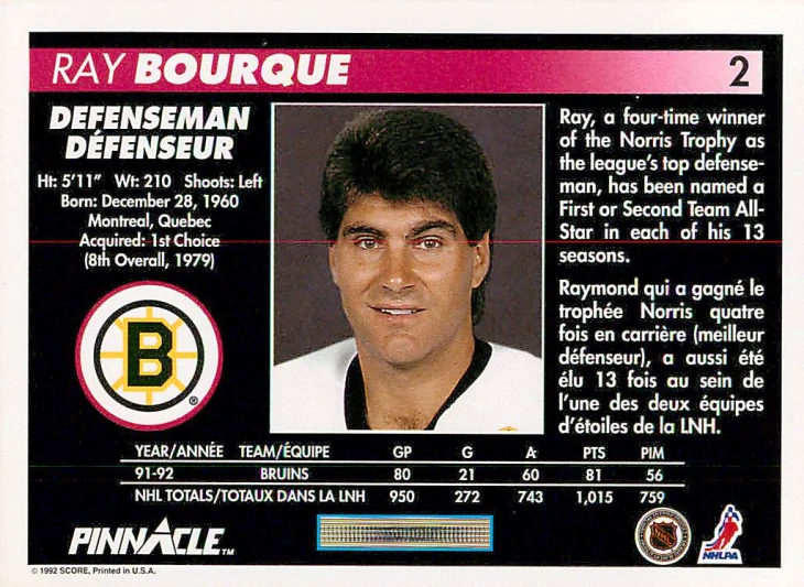 1992-93 Pinnacle Canadian - Ray Bourque #2