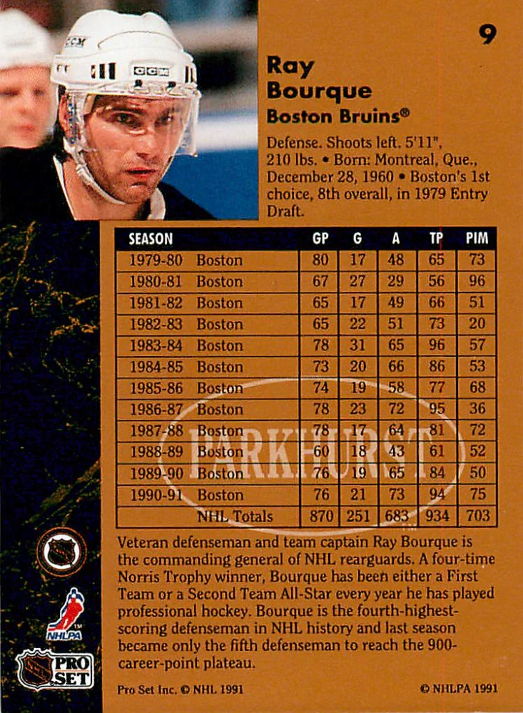 1991-92 Parkhurst - Ray Bourque #9