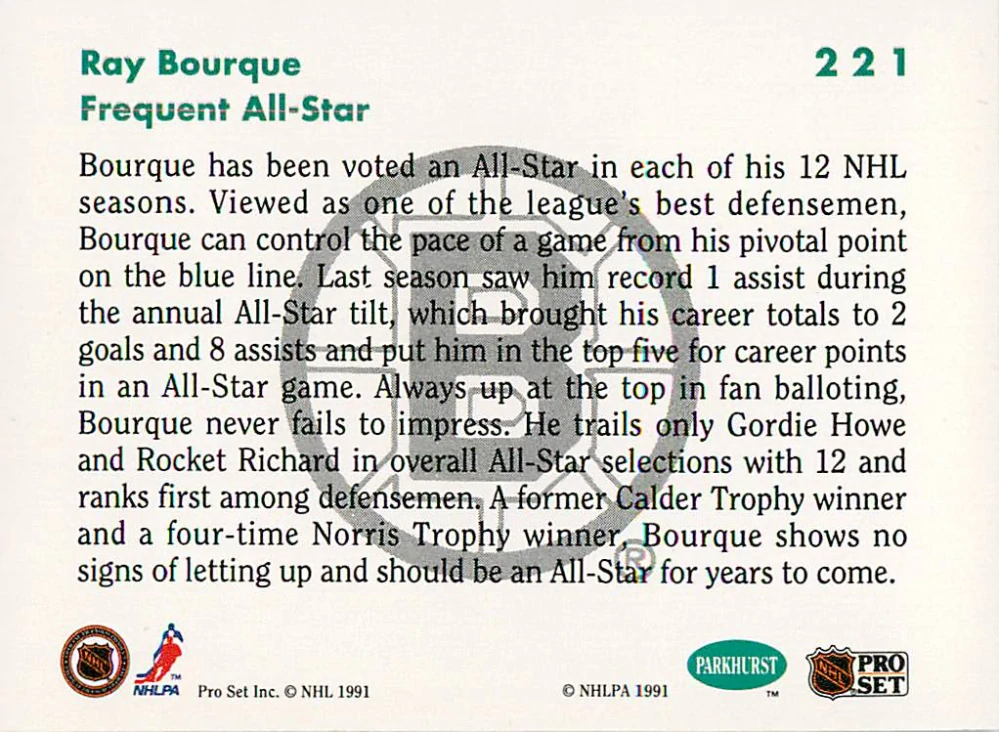 1991-92 Parkhurst - Ray Bourque - All Star #221