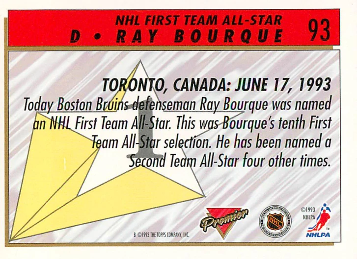 1993-94 Topps Premier - Ray Bourque - NHL First Team All-Star #93