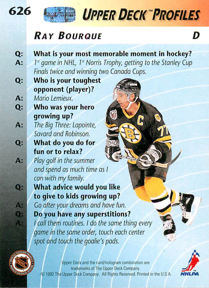 1992-93 UD Series - Ray Bourque - UD Profiles #626
