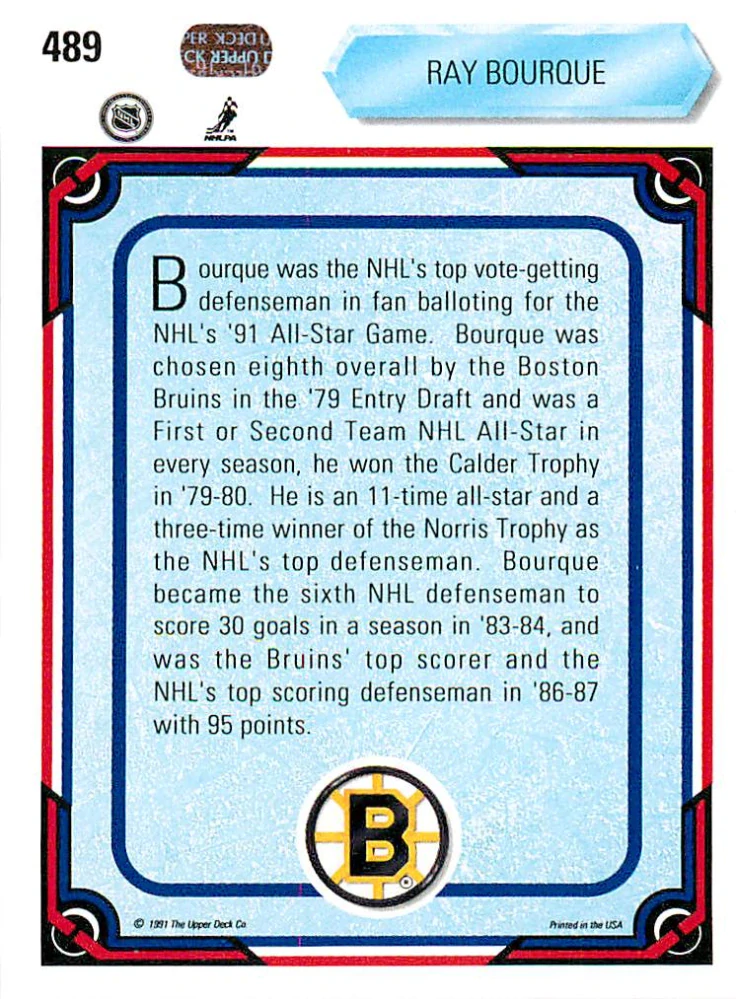1990-91 UD Series - Ray Bourque #489