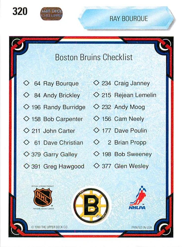1990-91 UD Series - Ray Bourque - Boston Bruins Checklist #320