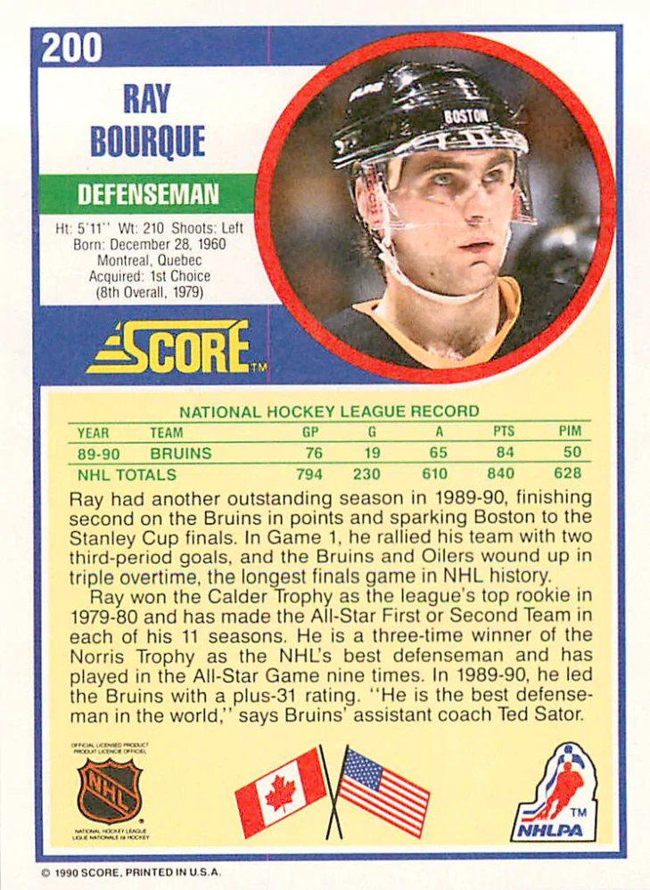 1990-91 Score - Ray Bourque (English) #200
