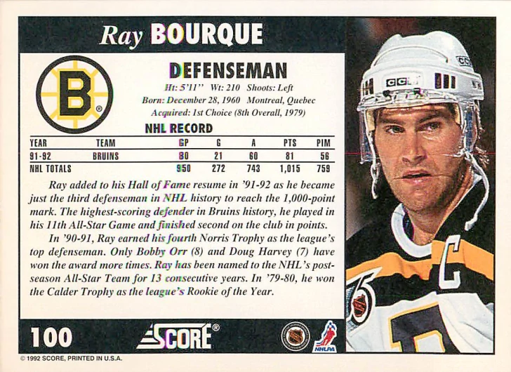 1992-93 Score - Ray Bourque #100
