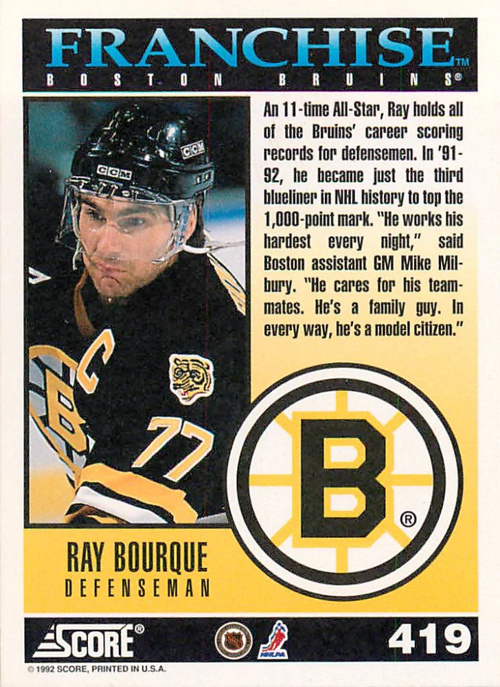 1992-93 Score - Ray Bourque - Franchise #419