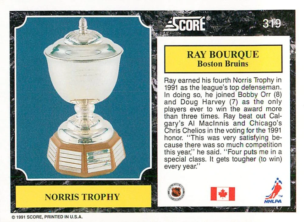 1991-92 Score Canadian - Ray Bourque - Norris Trophy (English) #319