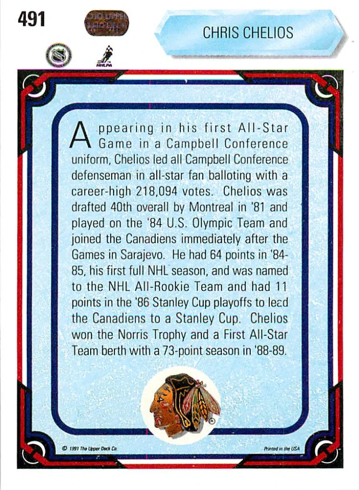1990-91 UD Series - Chris Chelios - All Star Game #491