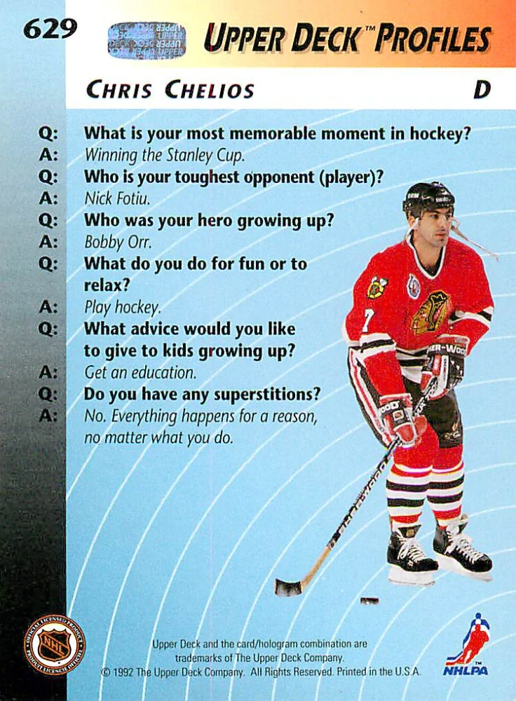 1992-93 UD Series - Chris Chelios - UD Profiles #629