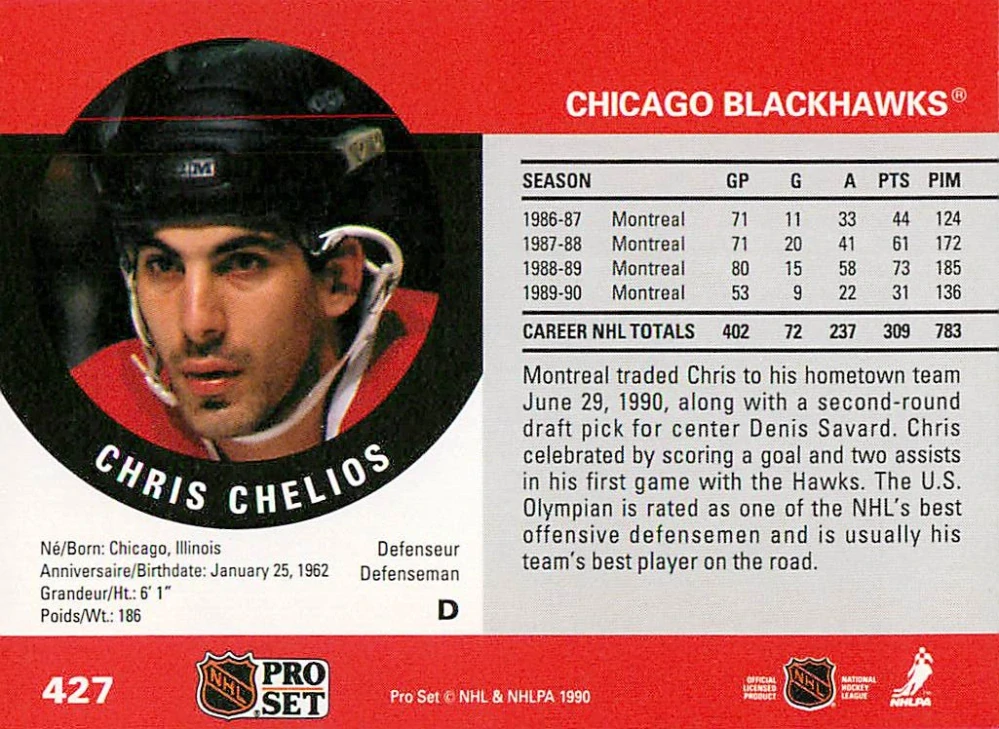 1990-91 Pro Set - Chris Chelios #427