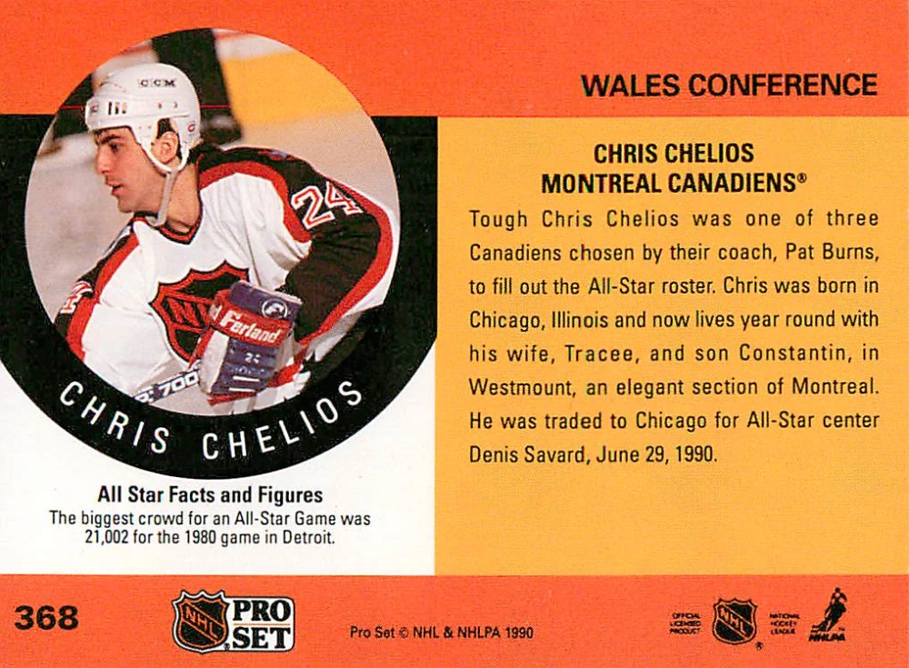 1990-91 Pro Set - Chris Chelios - All Star Game #368