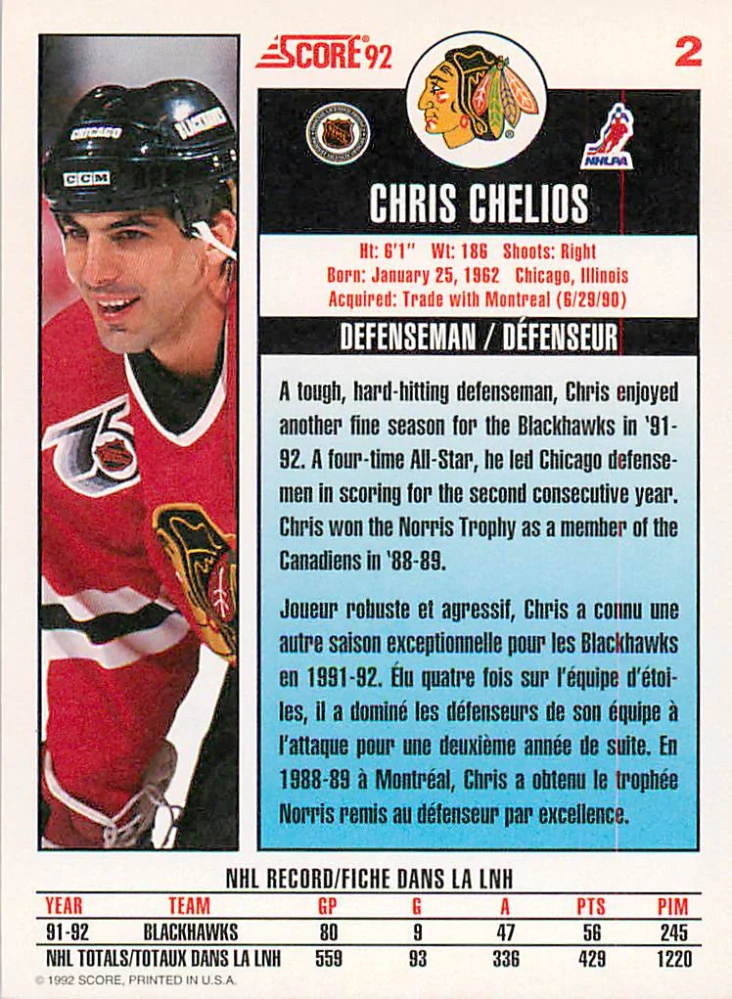 1992-93 Score Canadian - Chris Chelios #2