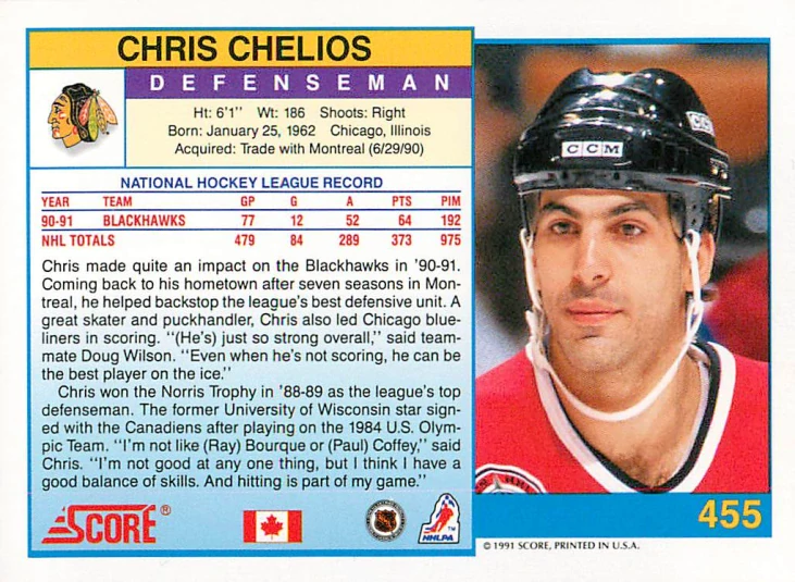 1991-92 Score Canadian - Chris Chelios (English) #455