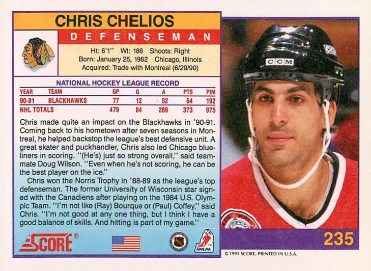 1991-92 Score - Chris Chelios (English) #235