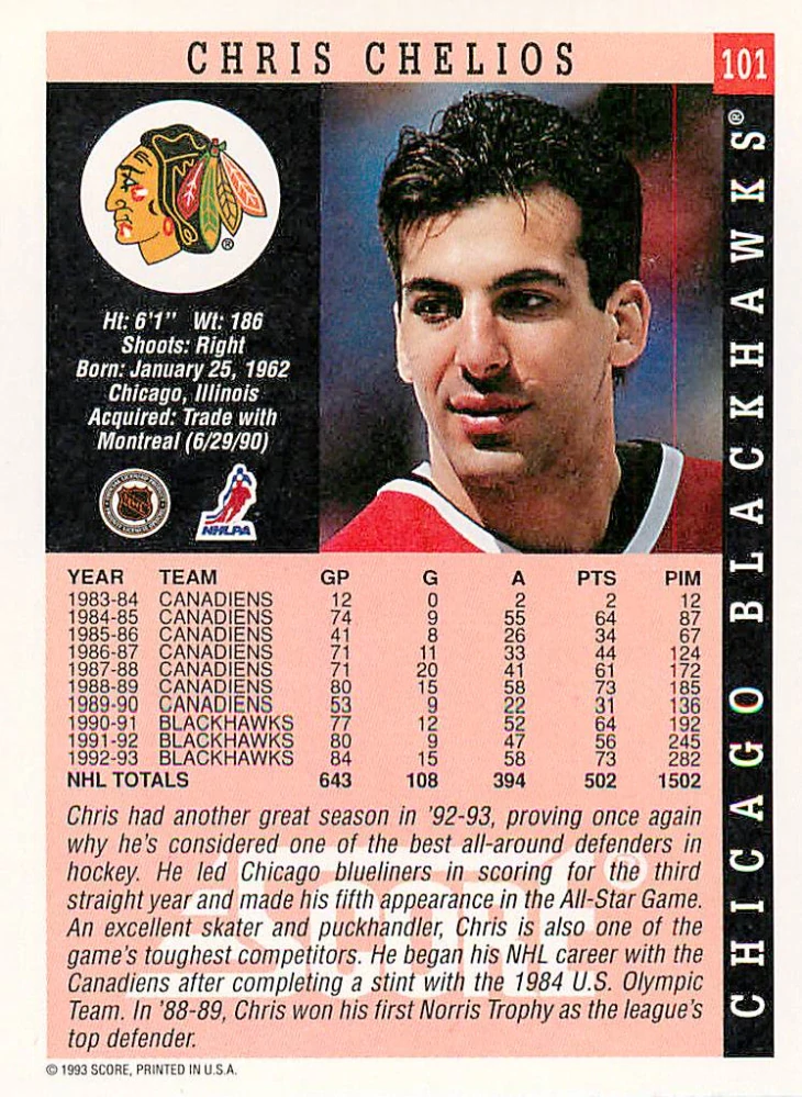1993-94 Score - Chris Chelios (English) #101