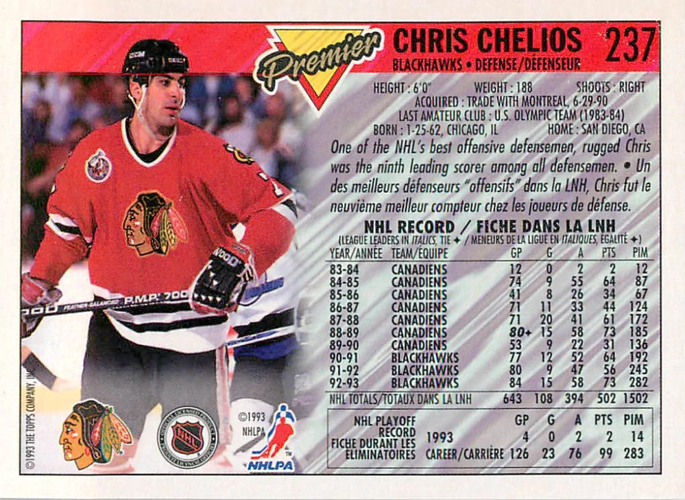 1993-94 O-Pee-Chee Premier - Chris Chelios #237