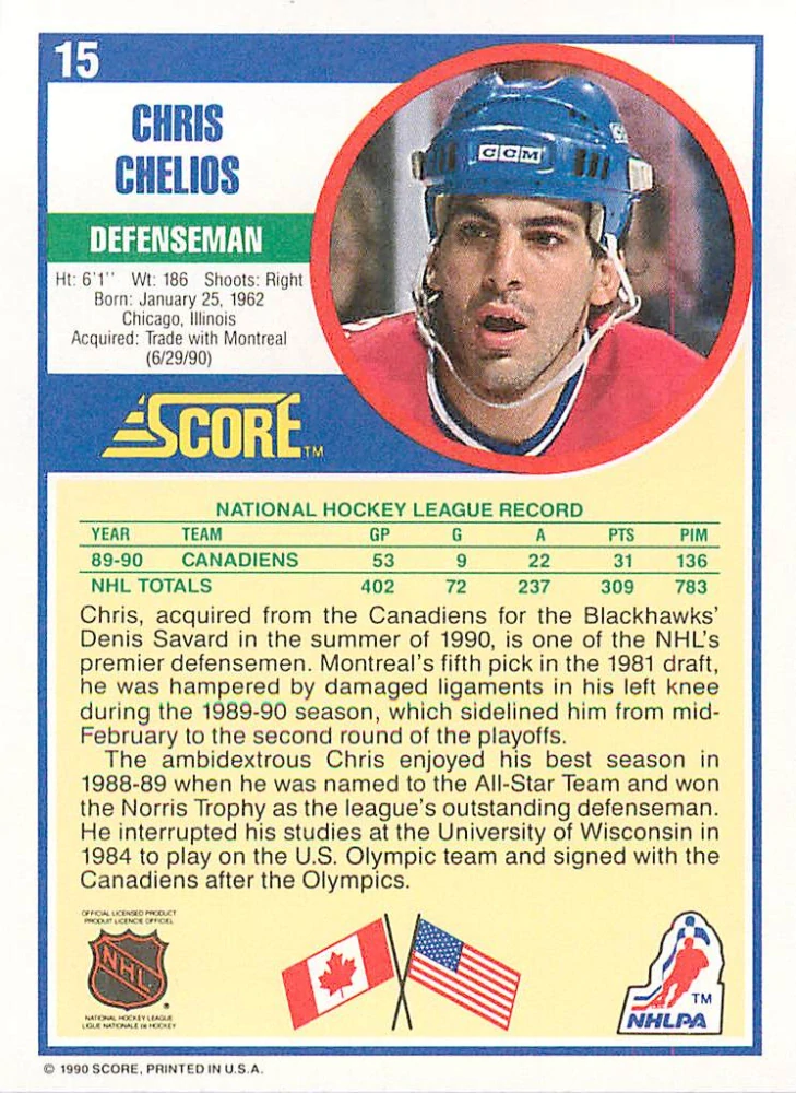 1990-91 Score - Chris Chelios #15