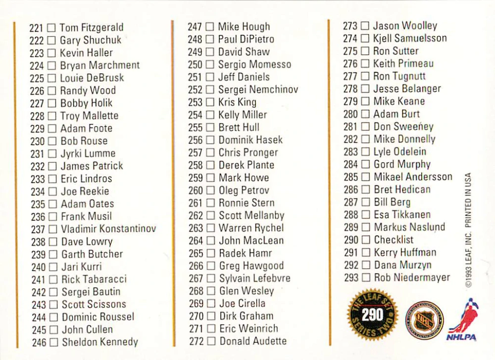 1993-94 Leaf - Chris Chelios - Checklist #290