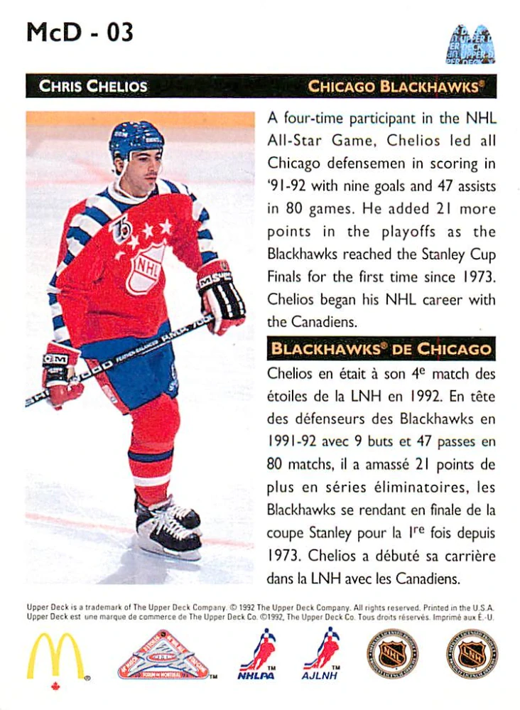 1992-93 UD McDonald's - Chris Chelios #McD-03